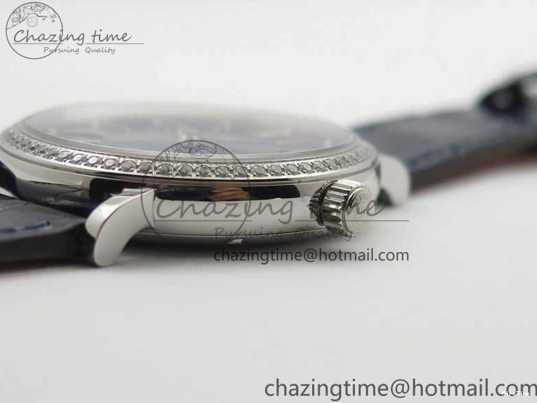 MIROTIME 0429 Portofino 37mm SS V7F 1:1 Best Edition Blue Dial Diamonds Bezel on Blue Leather Strap A Chic 7093